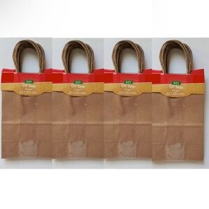 4pk Holiday Style DIY Gift Bag Rope Handles 5.5 x 3.5 x 8.5" Brown (32 total)
